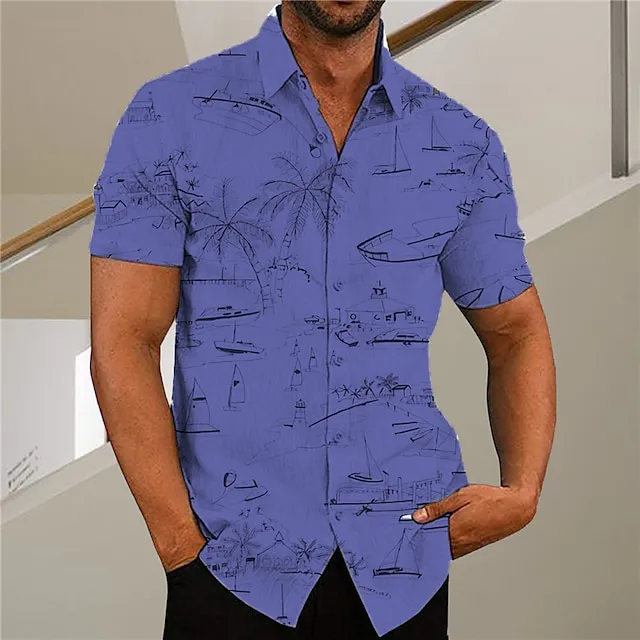 Men’s Shirt Graphic Shirt Aloha Shirt Coconut Tree Graffiti Turndown Green Purple Pink Yellow Light Green Print Outdoor Street Short Sleeve Button-Down Print Clothing Apparel Fashion Designer Casual d1ab55701cad8d2c5f98d988d5829518