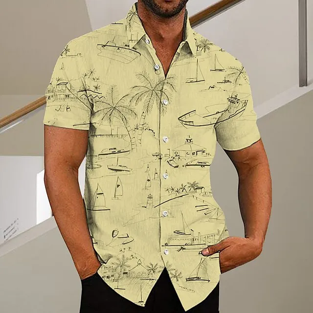 Men’s Shirt Graphic Shirt Aloha Shirt Coconut Tree Graffiti Turndown Green Purple Pink Yellow Light Green Print Outdoor Street Short Sleeve Button-Down Print Clothing Apparel Fashion Designer Casual d6dd9576bd1c0b507f4af1238721ac92