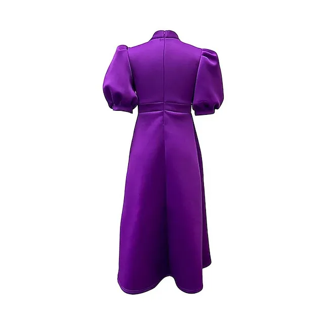 Women‘s Prom Cocktail Party Dress Wedding Guest Dress Swing Dress Long Dress Maxi Dress Purple Yellow Red Half Sleeve Pure Color Bow Spring Summer Stand Collar 2023 S M L XL XXL 3XL 287c4d084464b019e472627919010c09
