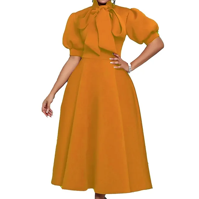 Women‘s Prom Cocktail Party Dress Wedding Guest Dress Swing Dress Long Dress Maxi Dress Purple Yellow Red Half Sleeve Pure Color Bow Spring Summer Stand Collar 2023 S M L XL XXL 3XL 6122a82da4f0baccc807b5041284a3ed