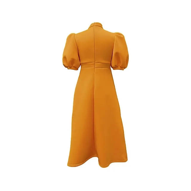 Women‘s Prom Cocktail Party Dress Wedding Guest Dress Swing Dress Long Dress Maxi Dress Purple Yellow Red Half Sleeve Pure Color Bow Spring Summer Stand Collar 2023 S M L XL XXL 3XL 8bc7abc699c49156ecf1de94d04c5082