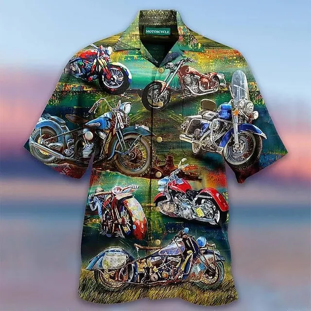 Men’s Shirt Summer Hawaiian Shirt Camp Collar Shirt Graphic Shirt Aloha Shirt Motorcycle Turndown Red Navy Blue Blue Green 3D Print Outdoor Street Short Sleeve Button-Down Clothing Apparel Hawaiian 53ea83fae016da50225f5f6a2c64d0ea