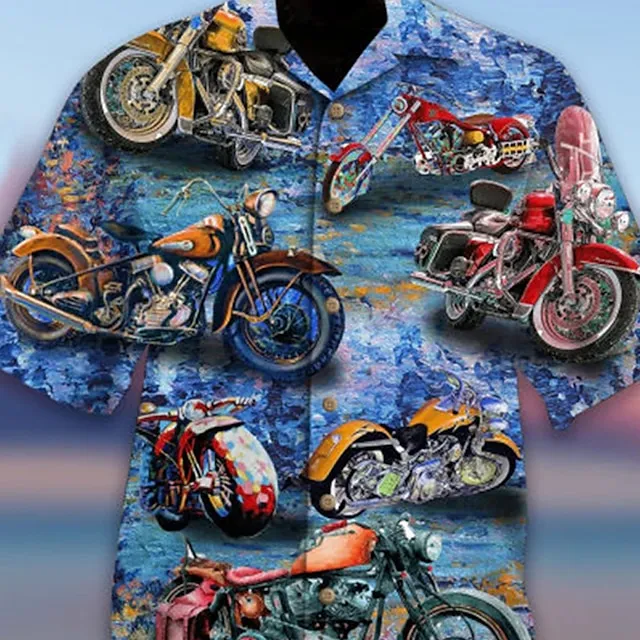 Men’s Shirt Summer Hawaiian Shirt Camp Collar Shirt Graphic Shirt Aloha Shirt Motorcycle Turndown Red Navy Blue Blue Green 3D Print Outdoor Street Short Sleeve Button-Down Clothing Apparel Hawaiian 8ddc7d2d55db20c3e0804afe0f5e1ebd