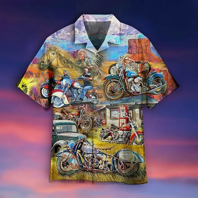 Men’s Shirt Summer Hawaiian Shirt Camp Collar Shirt Graphic Shirt Aloha Shirt Motorcycle Turndown Red Navy Blue Blue Green 3D Print Outdoor Street Short Sleeve Button-Down Clothing Apparel Hawaiian 9a285c587250157b081788b9fc7343f9