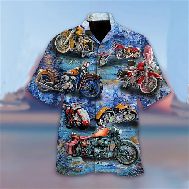 Men's Shirt Summer Hawaiian Shirt Camp Collar Shirt Graphic Shirt Aloha Shirt Motorcycle Turndown Red Navy Blue Blue Green 3D Print Outdoor Street Short Sleeve Button-Down Clothing Apparel Hawaiian