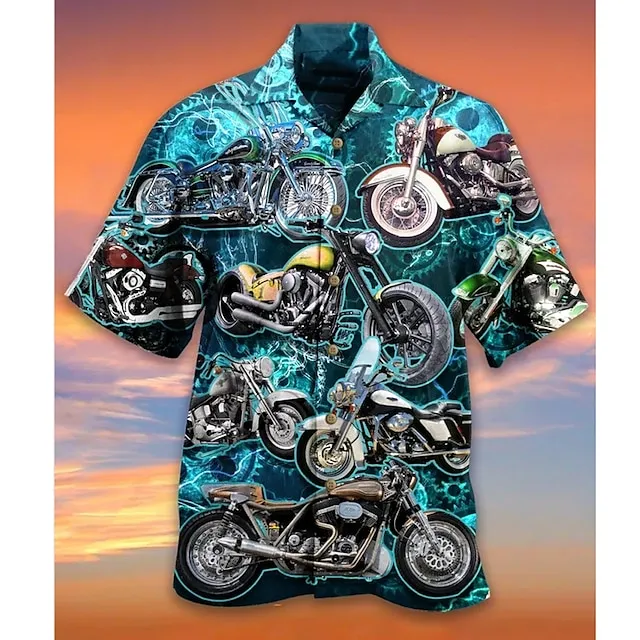 Men’s Shirt Summer Hawaiian Shirt Camp Collar Shirt Graphic Shirt Aloha Shirt Motorcycle Turndown Red Navy Blue Blue Green 3D Print Outdoor Street Short Sleeve Button-Down Clothing Apparel Hawaiian d65f8082a20b191a73ff69a6f895c3bc