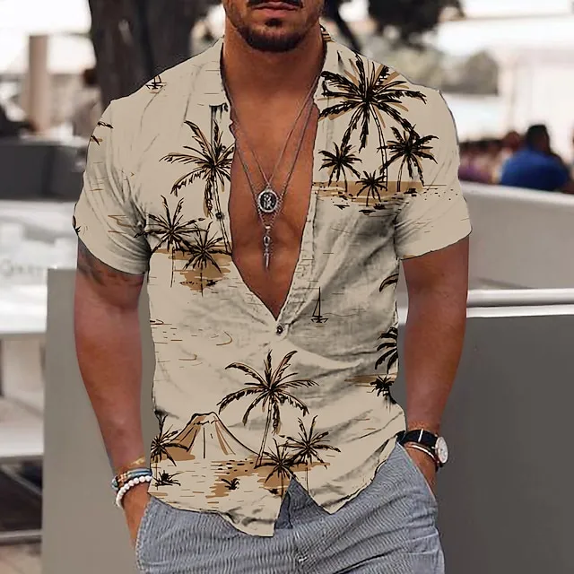 Men’s Shirt Summer Hawaiian Shirt Graphic Shirt Aloha Shirt Coconut Tree Turndown Light Yellow Green Blue Purple Yellow Print Outdoor Street Short Sleeve Button-Down Print Clothing Apparel Fashion 2833830d257134ca33d0ca3772004865