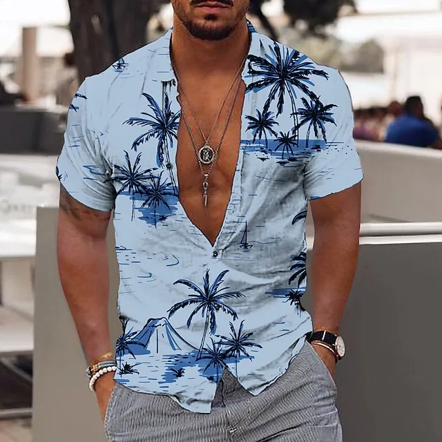 Men’s Shirt Summer Hawaiian Shirt Graphic Shirt Aloha Shirt Coconut Tree Turndown Light Yellow Green Blue Purple Yellow Print Outdoor Street Short Sleeve Button-Down Print Clothing Apparel Fashion 42d1c2170584e1fc2974c1cb0afc78b1