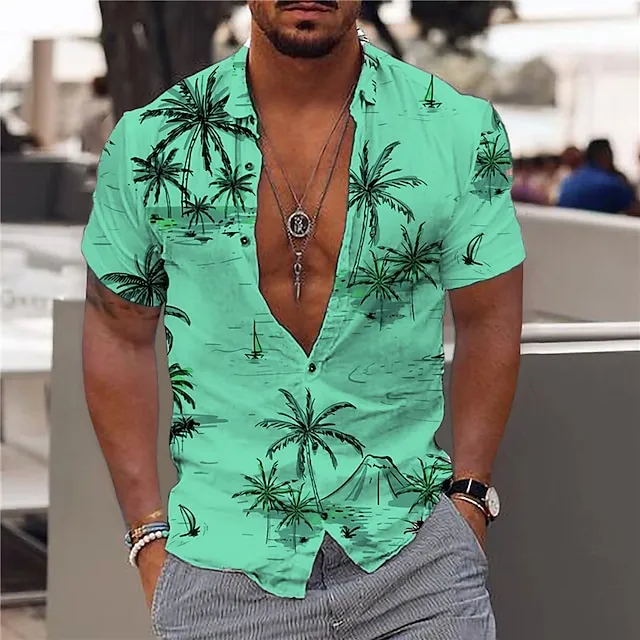 Men’s Shirt Summer Hawaiian Shirt Graphic Shirt Aloha Shirt Coconut Tree Turndown Light Yellow Green Blue Purple Yellow Print Outdoor Street Short Sleeve Button-Down Print Clothing Apparel Fashion 8f1f3806a598fdbe86345a602ef99470