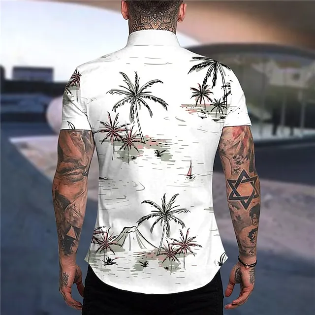 Men’s Shirt Summer Hawaiian Shirt Graphic Shirt Aloha Shirt Coconut Tree Turndown Light Yellow Green Blue Purple Yellow Print Outdoor Street Short Sleeve Button-Down Print Clothing Apparel Fashion a762179aa51885db3195c17354da7377