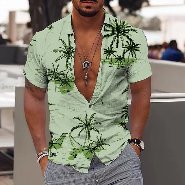 Men’s Shirt Summer Hawaiian Shirt Graphic Shirt Aloha Shirt Coconut Tree Turndown Light Yellow Green Blue Purple Yellow Print Outdoor Street Short Sleeve Button-Down Print Clothing Apparel Fashion fbae9dd700895a9ce4f8282cc0f60b3d