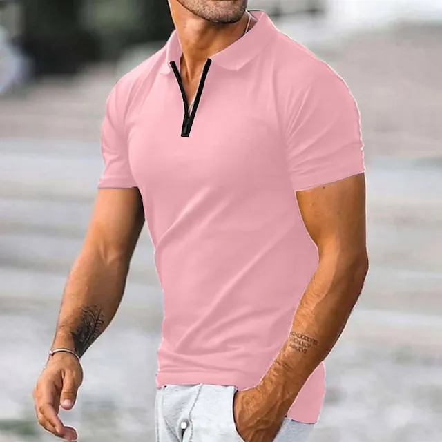 Men’s Zip Polo Polo Shirt Street Casual Turndown Quarter Zip Short Sleeve Fashion Casual Plain Quarter Zip collared shirts Spring & Summer Regular Fit Black White Pink Navy Blue Zip Polo 1f35a4824c8bec5968f74fe602ce1ed9