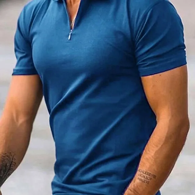 Men’s Zip Polo Polo Shirt Street Casual Turndown Quarter Zip Short Sleeve Fashion Casual Plain Quarter Zip collared shirts Spring & Summer Regular Fit Black White Pink Navy Blue Zip Polo 754d378a0996f013da82a93d7477f07a