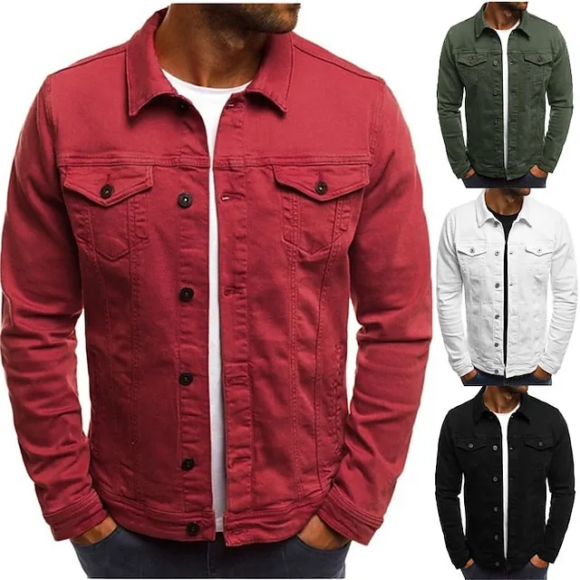 Men's Jacket Sport Coat Street Daily Windproof Pocket Spring Fall Solid Color Streetwear Casual Turndown Regular Regular Fit Black White Army Green Red Navy Blue Jacket