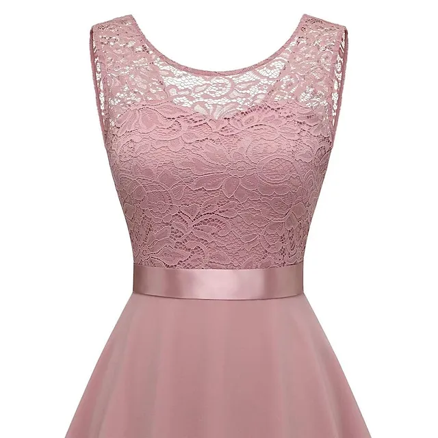 Women‘s Cocktail Party Dress Lace Dress Swing Dress Long Dress Maxi Dress Black Pink Wine Sleeveless Pure Color Lace Fall Spring Summer Crew Neck Fashion 2023 S M L XL XXL 3XL 43782752844506969b91141093bbe359