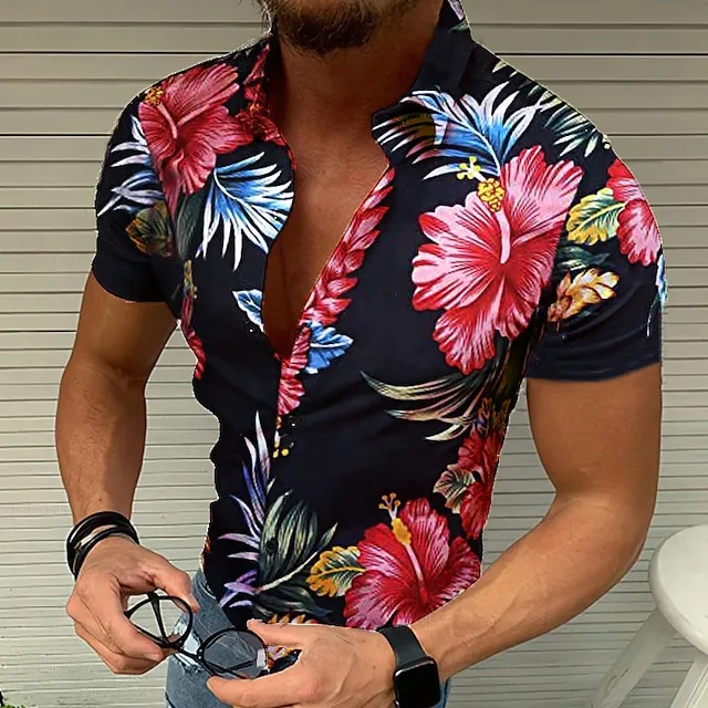 Men's Shirt Graphic Shirt Aloha Shirt Graphic Floral Turndown Black / Red Green Blue Purple Party Outdoor Short Sleeve Button-Down Clothing Apparel Designer Casual