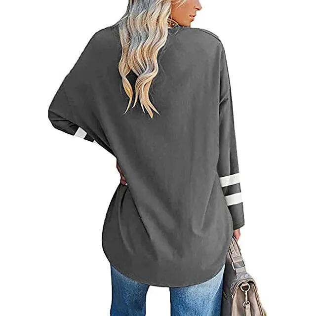 Women’s T shirt Tee Cotton Striped Casual Weekend Black White Yellow Long Sleeve Daily Basic V Neck Regular Fit Fall & Winter 8d27856237000f8932f5d7f64fc91623