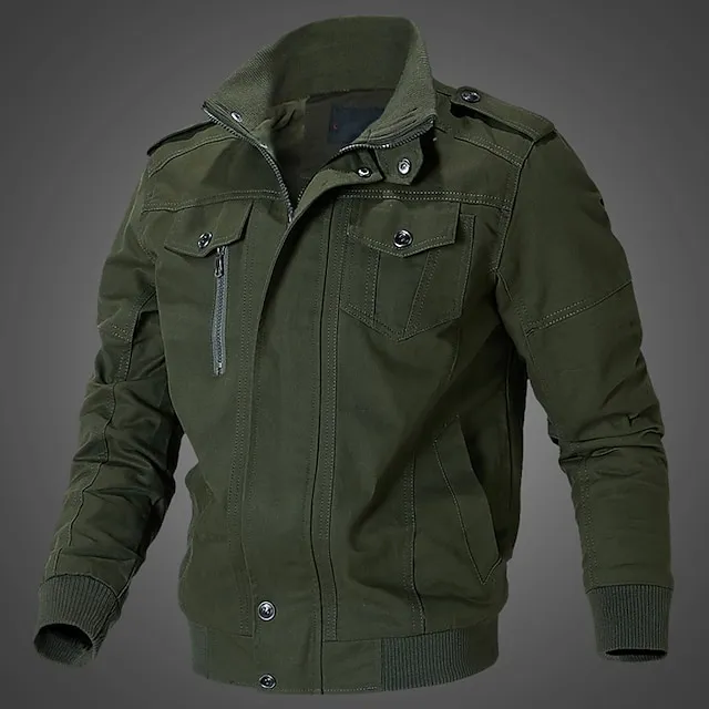 Men’s Lightweight Jacket Summer Jacket Casual Jacket Work Jacket Windproof Warm Street Holiday Daily Wear Zipper Turndown Streetwear Chic & Modern Casual Jacket Outerwear Pure Color Pocket Black Army e2f74fcbb5e545ff347fa260b5a31aab