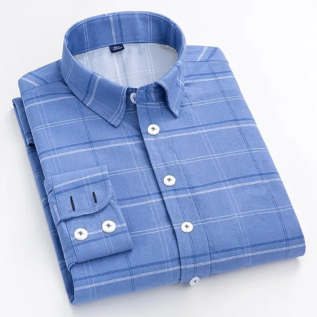 Men’s Dress Shirt Plaid Shirt Button Down Shirt Collared Shirt Yellow Red Blue Long Sleeve Plaid / Check Turndown Spring & Fall Wedding Street Clothing Apparel Button-Down c18b086536758645cc0270861def0d59