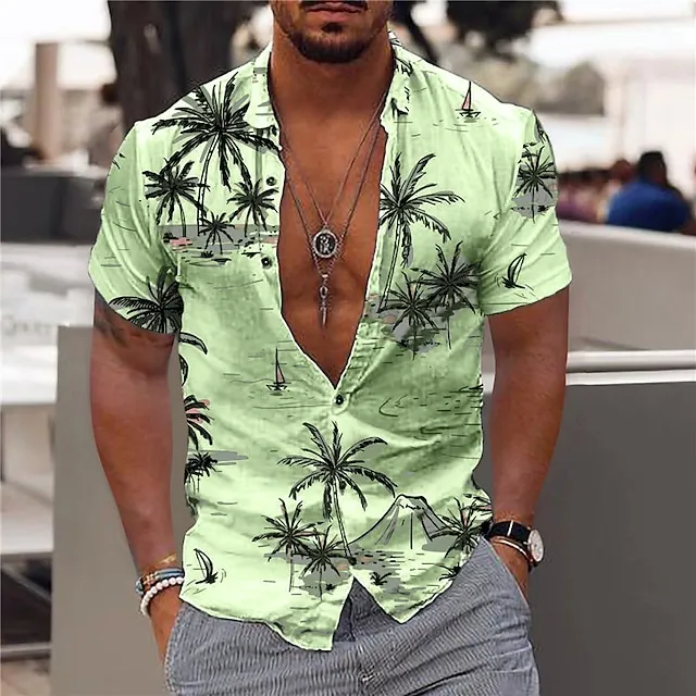 Men’s Shirt Summer Hawaiian Shirt Graphic Shirt Aloha Shirt Coconut Tree Aloha Turndown Light Pink White Yellow Navy Blue Sky Blue Print Outdoor Street Short Sleeve Button-Down Print Clothing Apparel 66b69658b5363747845029af1c7cea30