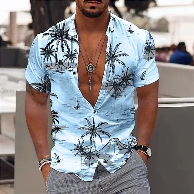 Men’s Shirt Summer Hawaiian Shirt Graphic Shirt Aloha Shirt Coconut Tree Aloha Turndown Light Pink White Yellow Navy Blue Sky Blue Print Outdoor Street Short Sleeve Button-Down Print Clothing Apparel 9ad2743d541ceba03627a14c8dae7746