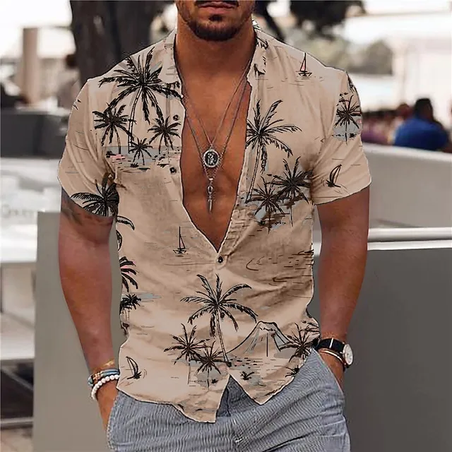 Men’s Shirt Summer Hawaiian Shirt Graphic Shirt Aloha Shirt Coconut Tree Aloha Turndown Light Pink White Yellow Navy Blue Sky Blue Print Outdoor Street Short Sleeve Button-Down Print Clothing Apparel def71110d648776bd90d0bfa6261b4ae