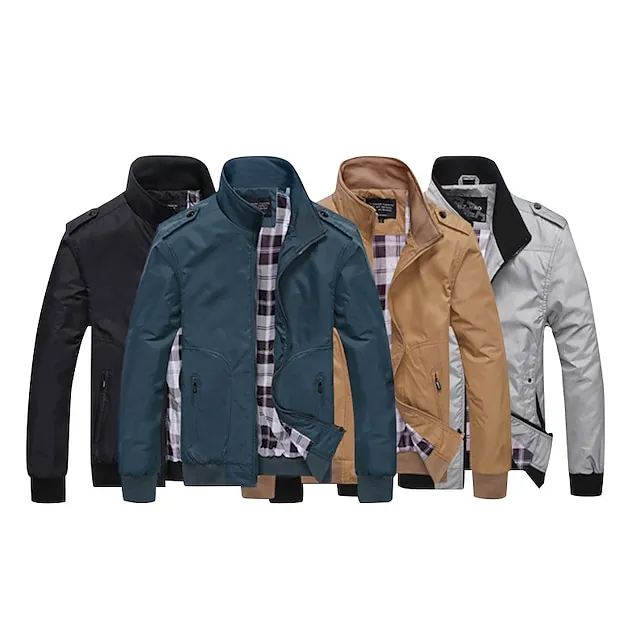 Men’s Lightweight Jacket Summer Jacket Casual Jacket Going out Casual Daily Zipper Standing Collar Fashion Casual Jacket Outerwear Solid Color Zipper Pocket Black Blue Green 0d4f6f3550219ab04c01d027dbe525db