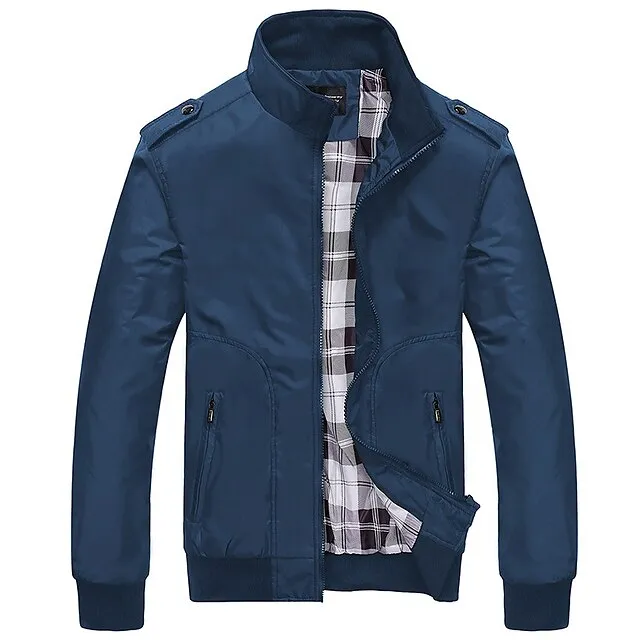 Men’s Lightweight Jacket Summer Jacket Casual Jacket Going out Casual Daily Zipper Standing Collar Fashion Casual Jacket Outerwear Solid Color Zipper Pocket Black Blue Green 42b6650d5875e57e25bca68c68ed6c13