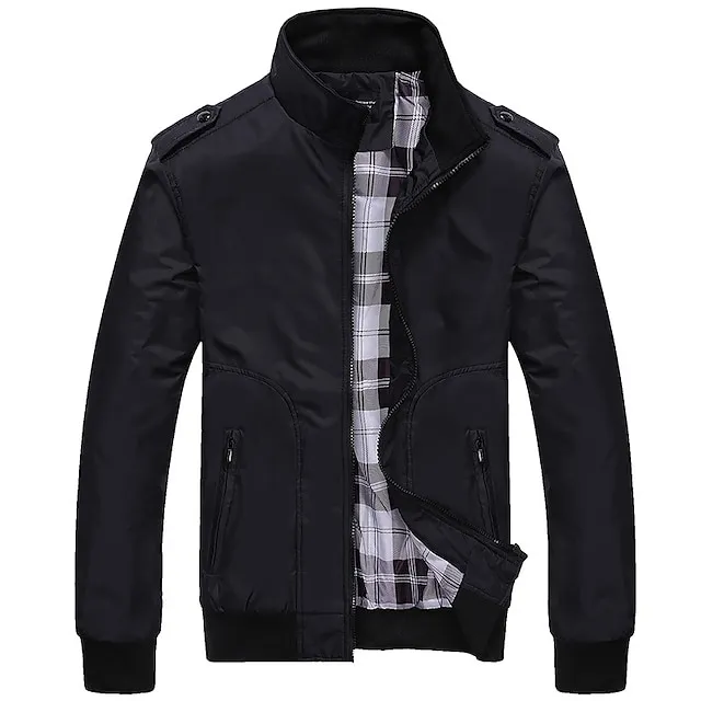 Men’s Lightweight Jacket Summer Jacket Casual Jacket Going out Casual Daily Zipper Standing Collar Fashion Casual Jacket Outerwear Solid Color Zipper Pocket Black Blue Green a05f3e23cf69b58d6082906e16be6684