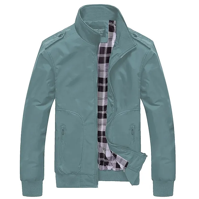 Men's Lightweight Jacket Summer Jacket Casual Jacket Going out Casual Daily Zipper Standing Collar Fashion Casual Jacket Outerwear Solid Color Zipper Pocket Black Blue Green