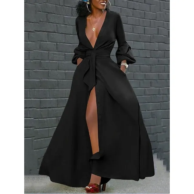 Women‘s Black Dress Prom Dress Black Lace Dress Semi Formal Party Dress Swing Dress Long Dress Maxi Dress Green Long Sleeve Winter Fall Autumn Deep V Wedding Winter Dress