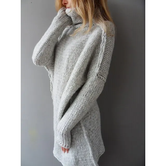 Women’s Pullover Sweater Jumper Turtleneck Chunky Crochet Knit Knit Fall Winter Tunic Home Daily Basic Casual Soft Long Sleeve Solid Color Black White Light Grey S M L 062a07a127078808d41332221c50a507