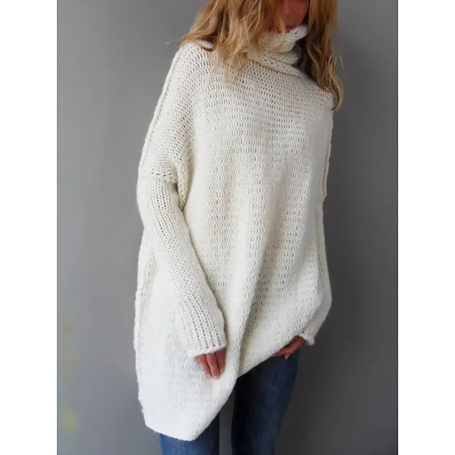 Women’s Pullover Sweater Jumper Turtleneck Chunky Crochet Knit Knit Fall Winter Tunic Home Daily Basic Casual Soft Long Sleeve Solid Color Black White Light Grey S M L 0ea010e03d72e2e65fe2b3215bba4a31