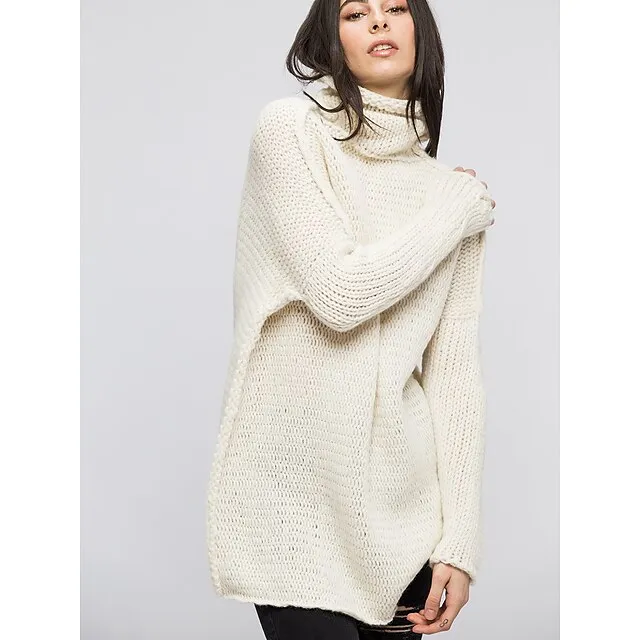 Women’s Pullover Sweater Jumper Turtleneck Chunky Crochet Knit Knit Fall Winter Tunic Home Daily Basic Casual Soft Long Sleeve Solid Color Black White Light Grey S M L 28f4c9f600b66ede80f2492c019f0ff6