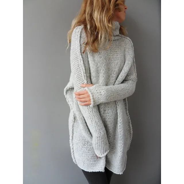 Women’s Pullover Sweater Jumper Turtleneck Chunky Crochet Knit Knit Fall Winter Tunic Home Daily Basic Casual Soft Long Sleeve Solid Color Black White Light Grey S M L 518397f6351e750d78cd174967e83454