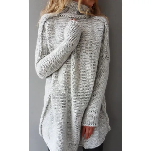 Women's Pullover Sweater Jumper Turtleneck Chunky Crochet Knit Knit Fall Winter Tunic Home Daily Basic Casual Soft Long Sleeve Solid Color Black White Light Grey S M L