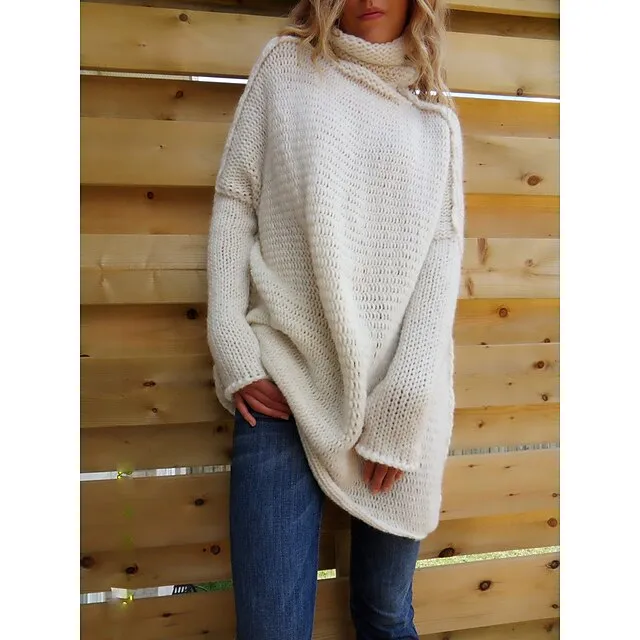 Women’s Pullover Sweater Jumper Turtleneck Chunky Crochet Knit Knit Fall Winter Tunic Home Daily Basic Casual Soft Long Sleeve Solid Color Black White Light Grey S M L edcb0d40fead75b11f501e7fff9f2f50