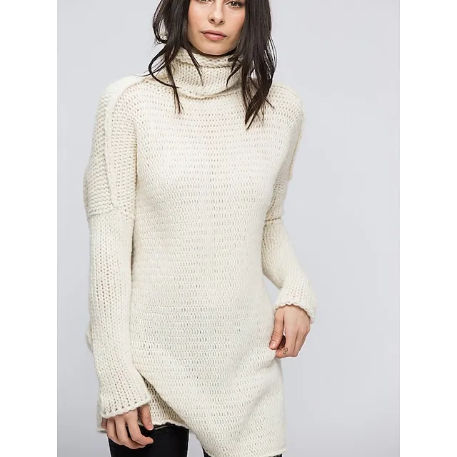 Women’s Pullover Sweater Jumper Turtleneck Chunky Crochet Knit Knit Fall Winter Tunic Home Daily Basic Casual Soft Long Sleeve Solid Color Black White Light Grey S M L f0b76af7cc110de242d6af74bac48f67