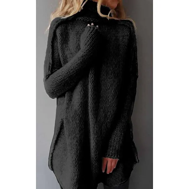 Women’s Pullover Sweater Jumper Turtleneck Chunky Crochet Knit Knit Fall Winter Tunic Home Daily Basic Casual Soft Long Sleeve Solid Color Black White Light Grey S M L f2f0ea03c137bc3267fdb6b75504ddb3