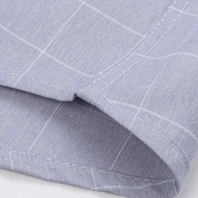 Men’s Dress Shirt Blue Light Blue Gray Short Sleeve Plaid / Striped / Chevron / Round Turndown Summer Spring Wedding Clothing Apparel 0b90edd9973efd31f4160ad141ef1d7e