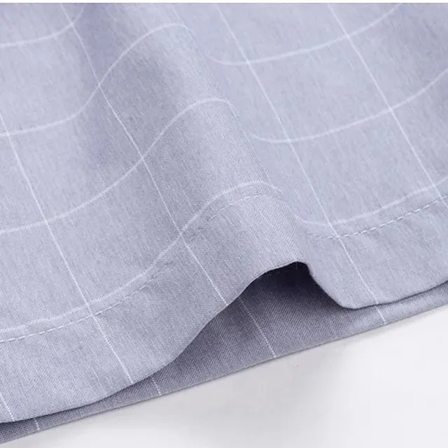 Men’s Dress Shirt Blue Light Blue Gray Short Sleeve Plaid / Striped / Chevron / Round Turndown Summer Spring Wedding Clothing Apparel 107bb21022ea1b71e757376a56acf977