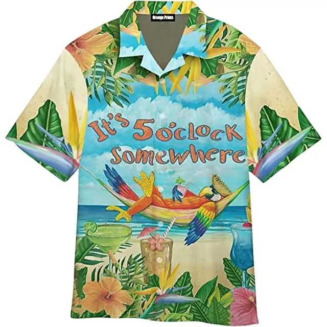 Men’s Shirt Summer Hawaiian Shirt It’s 5 o’clock Somewhere Shirt Aloha Shirt Letter Coconut Tree Graphic Prints Turndown White Navy Blue Royal Blue Blue Sky Blue 3D Print Outdoor Street Short Sleeves 5f17d7ef5a1b5c79d15daf8484713c52