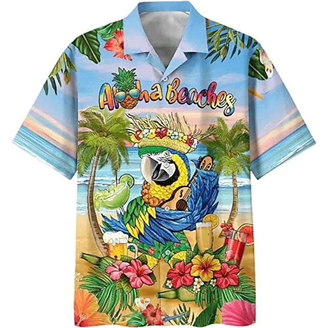 Men’s Shirt Summer Hawaiian Shirt It’s 5 o’clock Somewhere Shirt Aloha Shirt Letter Coconut Tree Graphic Prints Turndown White Navy Blue Royal Blue Blue Sky Blue 3D Print Outdoor Street Short Sleeves 68e3a3f7076a646263bd5a6004bcebd3