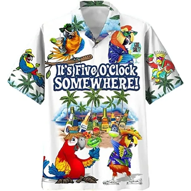 Men’s Shirt Summer Hawaiian Shirt It’s 5 o’clock Somewhere Shirt Aloha Shirt Letter Coconut Tree Graphic Prints Turndown White Navy Blue Royal Blue Blue Sky Blue 3D Print Outdoor Street Short Sleeves cd56a53e5efcfc8a2904ebb77f3dbb8d