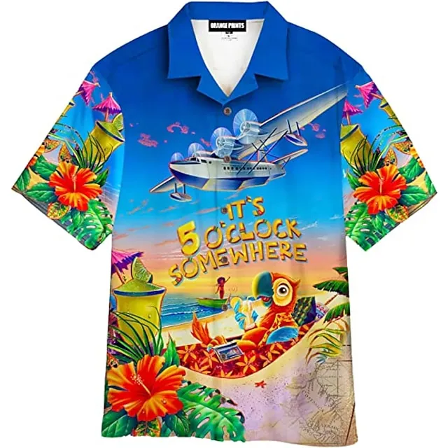 Men’s Shirt Summer Hawaiian Shirt It’s 5 o’clock Somewhere Shirt Aloha Shirt Letter Coconut Tree Graphic Prints Turndown White Navy Blue Royal Blue Blue Sky Blue 3D Print Outdoor Street Short Sleeves de0ed70220c4cc8646f8d8bb84807eed