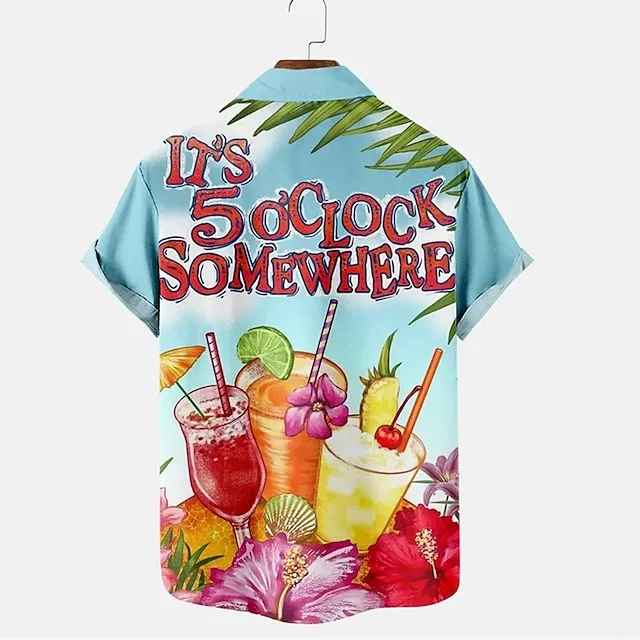 Men’s Shirt Summer Hawaiian Shirt It’s 5 o’clock Somewhere Shirt Aloha Shirt Letter Coconut Tree Graphic Prints Turndown White Navy Blue Royal Blue Blue Sky Blue 3D Print Outdoor Street Short Sleeves eb1c56b17331284e51485722029d44e6