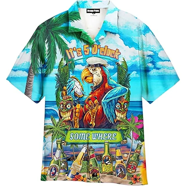 Men’s Shirt Summer Hawaiian Shirt It’s 5 o’clock Somewhere Shirt Aloha Shirt Letter Coconut Tree Graphic Prints Turndown White Navy Blue Royal Blue Blue Sky Blue 3D Print Outdoor Street Short Sleeves f17091db51f4a4a279aeddb8e16acd34