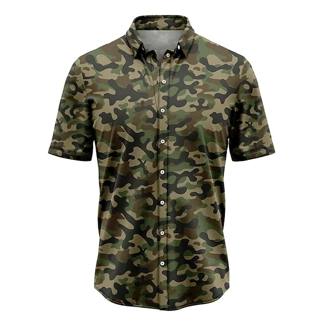Men's Shirt Summer Hawaiian Shirt Graphic Prints Camo / Camouflage Turndown Khaki+Army Green Black / Purple Green Khaki Street Casual Short Sleeves Print Button-Down Clothing Apparel Tropical Fashion