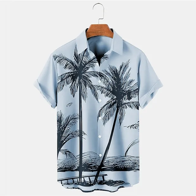 Men’s Shirt Summer Hawaiian Shirt Coconut Tree Graphic Prints Turndown Blue Purple Brown Gray Outdoor Street Short Sleeves Button-Down Print Clothing Apparel Tropical Fashion Hawaiian Designer 80c9273a9d4ead6d4a0907e0793ff5b8