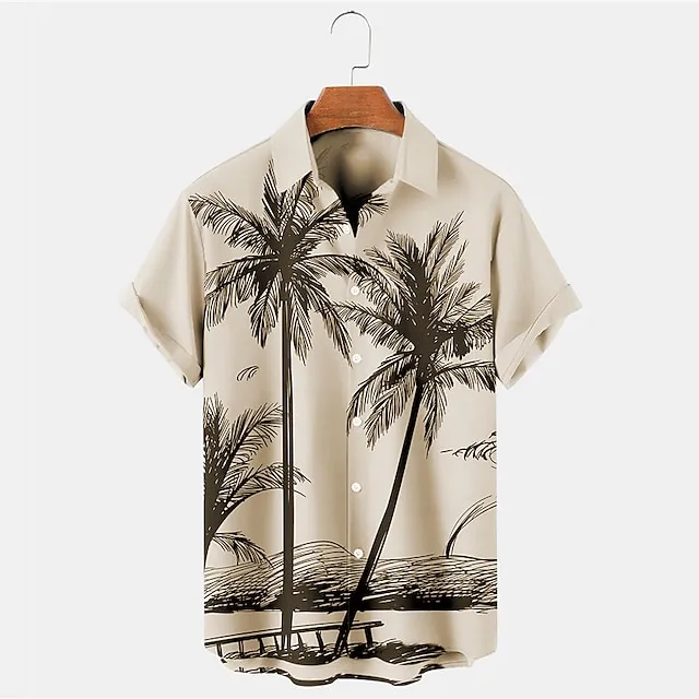 Men’s Shirt Summer Hawaiian Shirt Coconut Tree Graphic Prints Turndown Blue Purple Brown Gray Outdoor Street Short Sleeves Button-Down Print Clothing Apparel Tropical Fashion Hawaiian Designer c31c334238d8e38bc1abcb253f40c4ed
